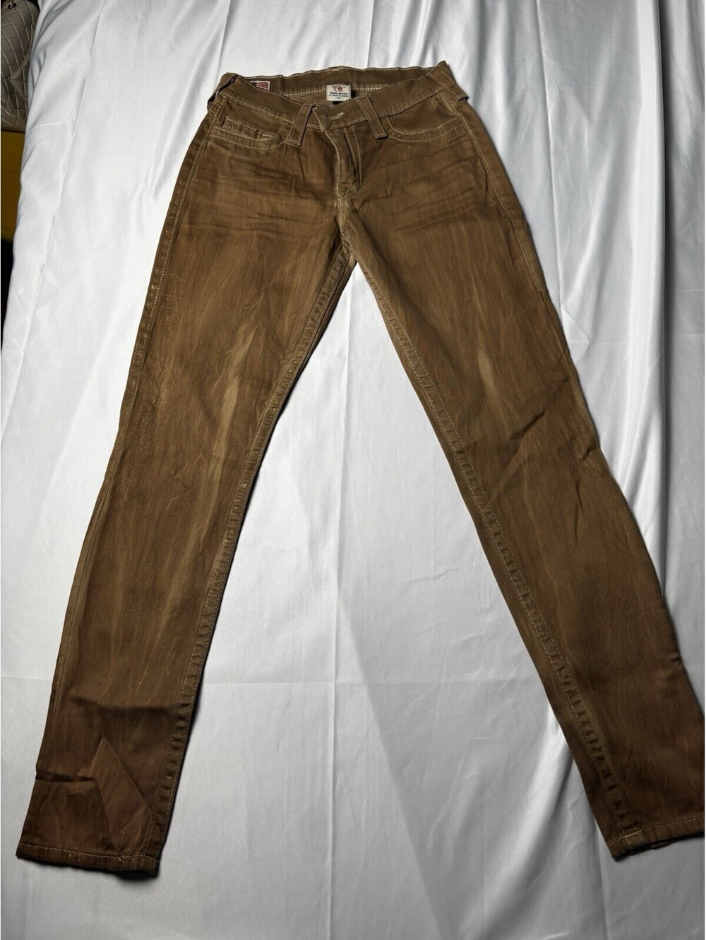 True Religion Women's Metallic Gold Coated Skinny Stretch Je